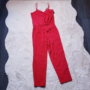 Express Jumpsuit Romper Pants Red Dress Adjustable  V-neck Size 2 XS Jumpsuit